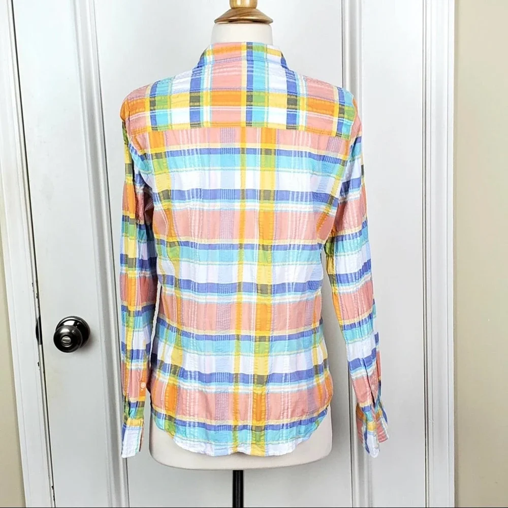 J. Crew | Pastel Plaid Seersucker Perfect Shirt M - Picture 3 of 5